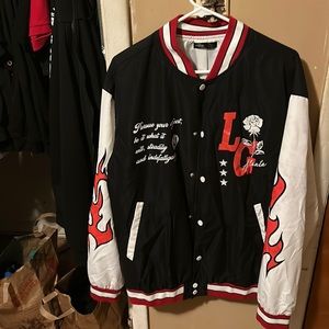 Manfinity EMRG Men Rose & Slogan Graphic Varsity Jacket